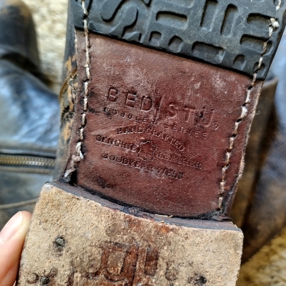 Bed Stu Manchester Leather Tall Boots Distressed Black/Brown Lace-Up Tie Sz 10 - Picture 10 of 11